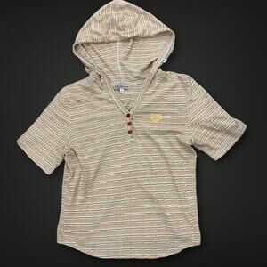 Y2K Roxy Quiksilver Hoodie Tee–Psychedelic Wavy Stripes–Surf Skate Style –Size L